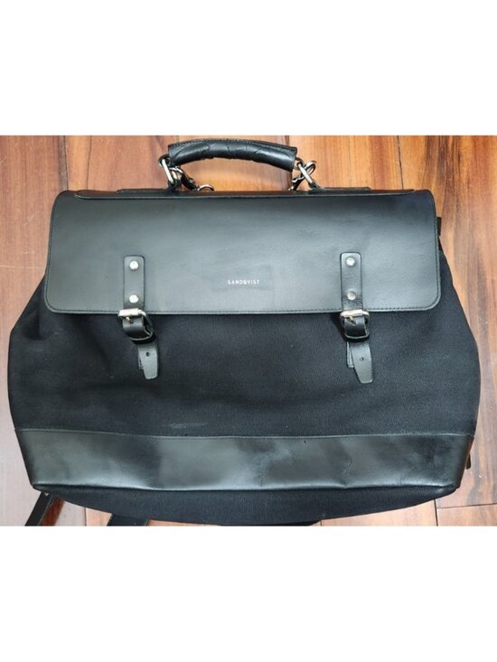 Sandqvist Jones Black Canvas Leather Convertible Backpack Messenger Laptop Bag main image 6